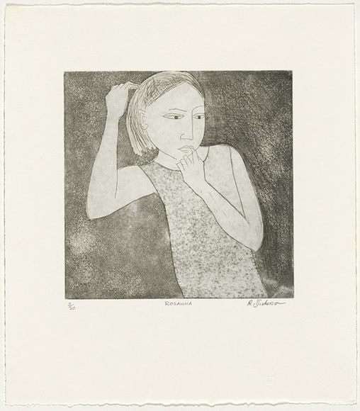 Artist: b'Dickerson, Robert.' | Title: b'Rosanna.' | Date: 1992 | Technique: b'etching and aquatint, printed in black ink, from one zinc plate'