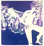 Artist: Stringer, John. | Title: Greeting card: Christmas (Youth with motorcycle). | Date: c.1965 | Technique: linocut, printed in colour, from multiple blocks
