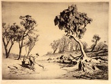 Artist: LINDSAY, Lionel | Title: The fossicker | Date: 1923 | Technique: drypoint, printed in brown ink with plate-tone, from one plate | Copyright: Courtesy of the National Library of Australia