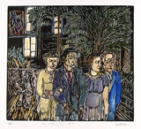 Artist: b'ZOFREA, Salvatore' | Title: b'The wedding, Borgia.' | Date: 1989 | Technique: b'woodcut, printed in black, from one block; hand-coloured' | Copyright: b'\xc2\xa9 Salvatore Zofrea, 1989'