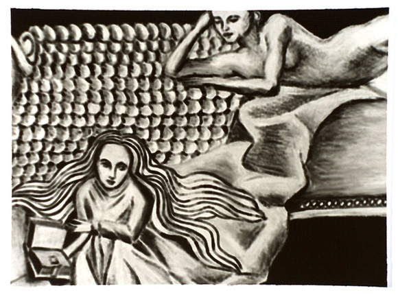 Artist: b'Watson, Jane' | Title: b'not titled [Black and white copy of two figures]' | Date: 1993 | Technique: b'digital-print, printed in black, from photograph'