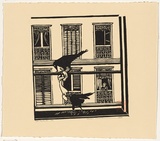 Artist: Thorpe, Lesbia. | Title: The intruder | Date: 1989 | Technique: linocut, printed in black ink, from one block