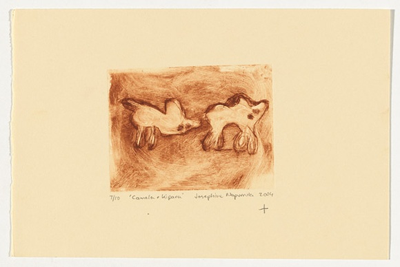 Artist: b'Napurrula, Josephine.' | Title: b'Camela and Kipara' | Date: 2004 | Technique: b'drypoint etching, printed in brown ink, from one perspex plate'