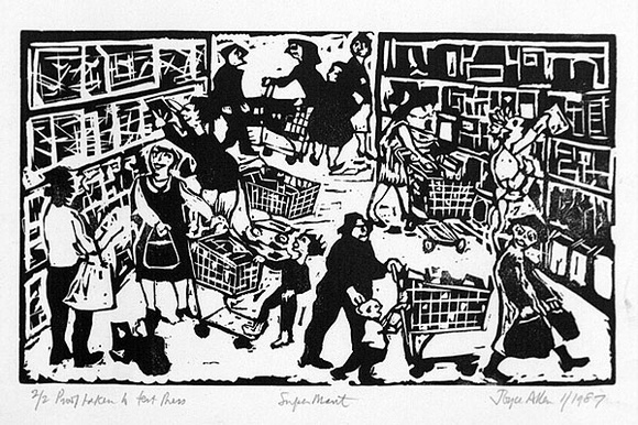 Artist: b'Allen, Joyce.' | Title: b'Supermart.' | Date: 1987 | Technique: b'linocut, printed in black ink, from one block'