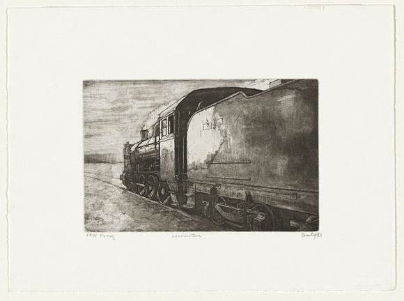 Artist: b'Dunlop, Brian.' | Title: b'Locomotive' | Date: 1983 | Technique: b'etching, aquatint and engraving, printed in black ink, from one plate'