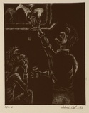 Artist: b'Williams, Deborah.' | Title: b'not titled [two men watching the races on T.V.]' | Date: 1992 | Technique: b'etching, printed in black ink with plate-tone, from one plate'