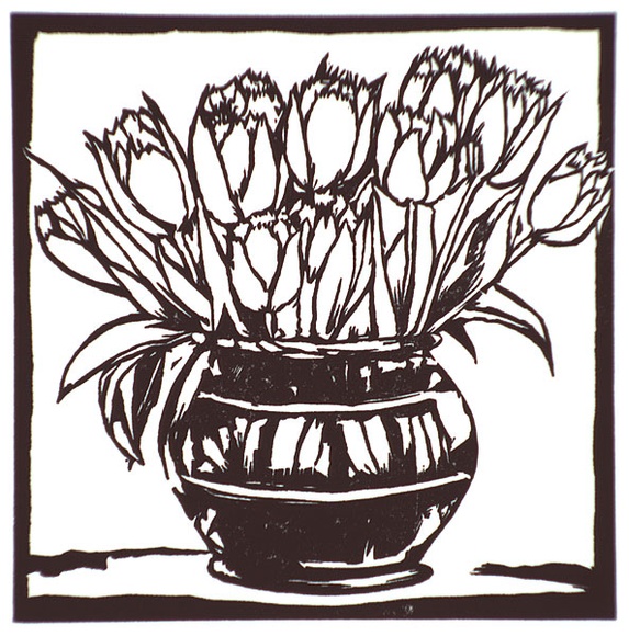 Artist: b'Williams, Marshall.' | Title: b'not titled [Flowers in a vase]' | Date: c.1994 | Technique: b'linocut, printed in black ink, from one block'