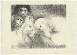 Artist: BOYD, Arthur | Title: St Clare showing her shaven head to her family. | Date: (1965) | Technique: lithograph, printed in black ink, from one plate | Copyright: Reproduced with permission of Bundanon Trust