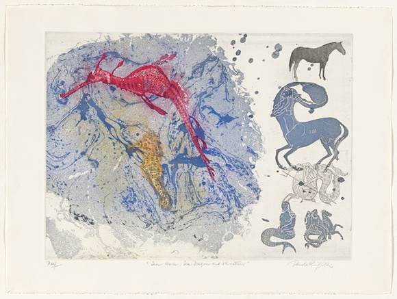 Artist: GRIFFITH, Pamela | Title: Sea horse, sea dragon and variations | Date: 1981 | Technique: etching, aquatint, soft ground and marbelling printed in colour from two zinc plates | Copyright: © Pamela Griffith