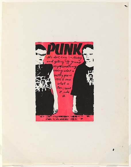 Artist: b'Johnson, Tim.' | Title: b'Punk' | Date: 1979 | Technique: b'screenprint, printed in colour, from multiple stencils' | Copyright: b'\xc2\xa9 Tim Johnson'