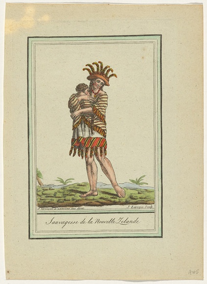 Title: b'Sauvagesse de la Nouvelle Zelande. [Savage woman of New Zealand]' | Date: 1796 | Technique: b'engraving, printed in black ink, from one copper plate; hand-coloured'