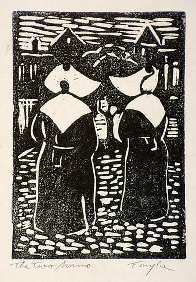 Artist: b'Taylor, John H.' | Title: b'The two nuns, Chartres' | Date: 1952 | Technique: b'linocut, printed in black ink, from one block'