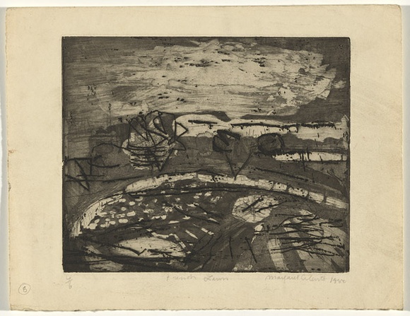 Artist: b'Cilento, Margaret.' | Title: b'French farm.' | Date: 1950 | Technique: b'etching, aquatint, printed in black ink, from one  plates,'