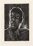 Artist: b'AMOR, Rick' | Title: b'Andrew Southall.' | Date: 1986 | Technique: b'woodcut, printed in black ink, from one block'