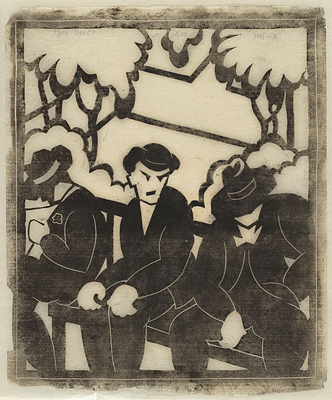 Artist: b'REHFISCH, Alison' | Title: b'Park bench.' | Date: 1934 | Technique: b'linocut, printed in black ink, from one block'