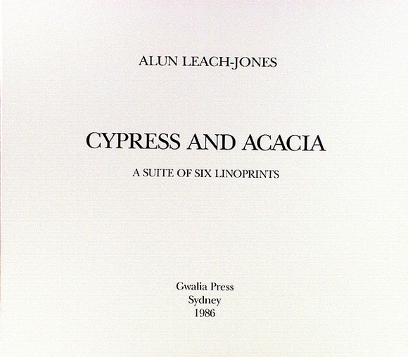 Artist: b'LEACH-JONES, Alun' | Title: b'Cypress and acacia: A suite of six linoprints' | Date: 1986 | Technique: b'linocuts, printed in black ink, each from one block' | Copyright: b'Courtesy of the artist'