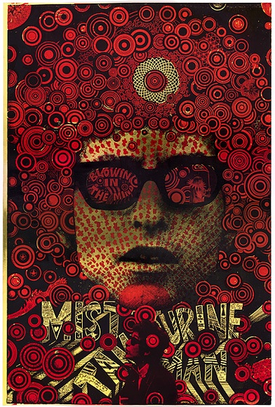 Artist: b'Sharp, Martin.' | Title: b'Mister tambourine man...Blowing in the mind' | Date: 1968 | Technique: b'screenprint, printed in colour, from multiple stencils'