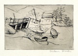 Artist: Brash, Barbara. | Title: (Bridge and boats). | Date: 1950s | Technique: etching, printed in black ink with plate-tone, from one plate