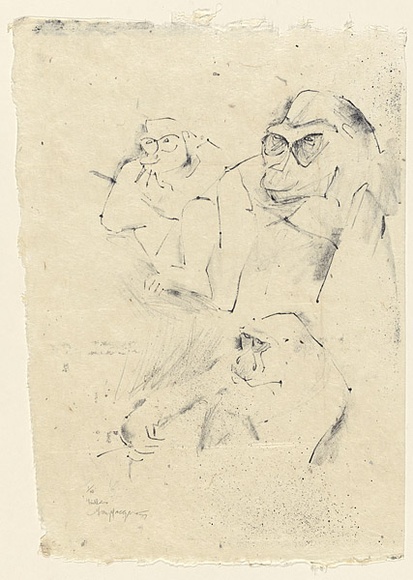 Artist: b'MACQUEEN, Mary' | Title: b'Gorillas' | Date: 1977 | Technique: b'transfer lithograph, printed in black ink, from one plate' | Copyright: b'Courtesy Paulette Calhoun, for the estate of Mary Macqueen'