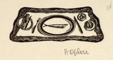 Artist: OGILVIE, Helen | Title: not titled [Table place setting with fish on plate] | Date: (1947) | Technique: wood-engraving, printed in black ink, from one block