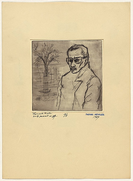 Title: b'Self portrait at 34' | Date: 1950s-60s | Technique: b'etching, printed in black ink, from one plate'