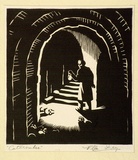 Artist: b'Fry, Ella.' | Title: b'Catacombae.' | Date: 1942 | Technique: b'linocut, printed in black ink, from one block'