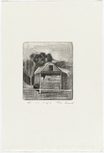 Artist: Anceschi, Eros. | Title: Untitled (hay shed) | Date: 1986 | Technique: etching, printed in black ink, from one plate
