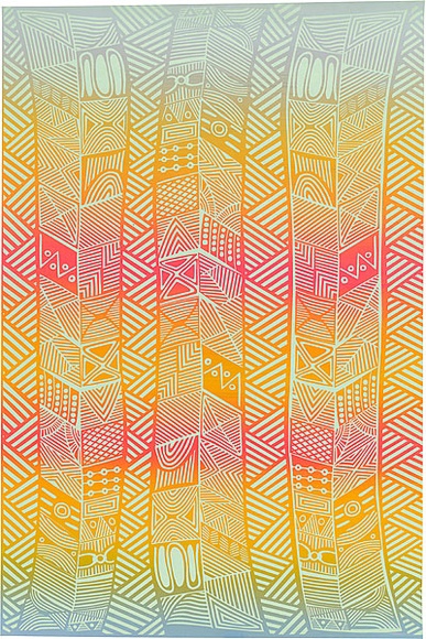 Artist: b'Kantilla, Osmond.' | Title: b'Bathurst Island - wrapping paper design.' | Date: 1986 | Technique: b'screenprint, printed in colour, from three stencils'