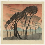 Artist: Thorpe, Lesbia. | Title: Evening silouette, Mooloolaba | Technique: linocut, printed in colour, from four blocks