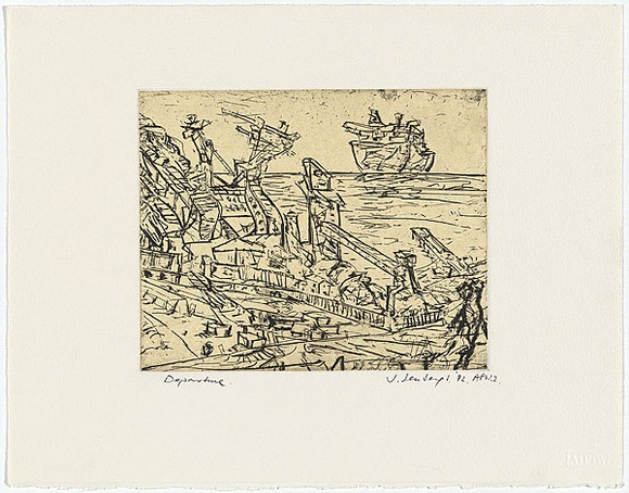 Artist: b'Senbergs, Jan.' | Title: b'Departure (port)' | Date: 1992 | Technique: b'soft-ground etching, printed in black ink, from one plate' | Copyright: b'\xc2\xa9 Jan Senbergs'