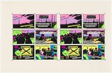 Title: Postcards: Greetings from Wollongong  - version 1 [double sheet] | Date: 1979 | Technique: screenprint, printed in colour, from five stencils (recto)
screenprint, printed in black ink, from one stencil (verso)