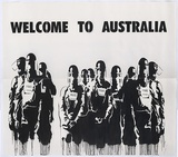 Title: b'Welcome to Australia' | Date: 2010 | Technique: b'stencil, sprayed in black aerosol paint, from one stencil'