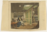 Artist: b'Smith, John Rubens.' | Title: b'The sick berth' | Date: 1818, after | Technique: b'etching and aquatint, printed in black ink, from one copper plate; hand- tinted in watercolour'