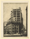 Artist: b'URE SMITH, Sydney' | Title: b'The old Sydney Morning Herald offices' | Date: c.1926 | Technique: b'etching and aquatint, printed in black ink, from one plate'