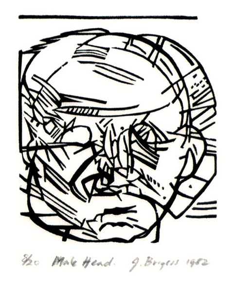 Artist: b'Burgess, Jeff.' | Title: b'Male head.' | Date: 1982 | Technique: b'linocut, printed in black ink, from one block'