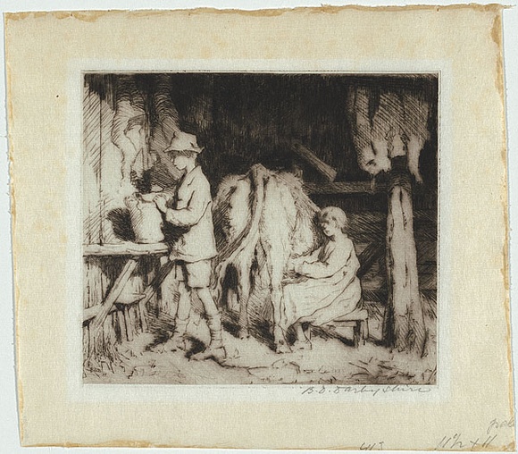 Artist: b'Darbyshire, Beatrice.' | Title: b'The cow shed, Balingup.' | Date: 1922 | Technique: b'etching, drypoint, printed in black ink, from one copper plate'