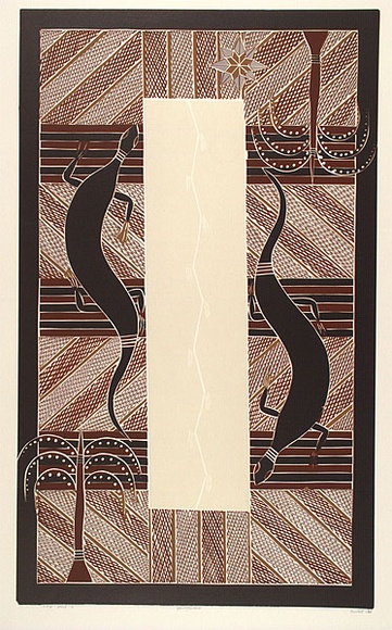 Artist: b'Marika, Banduk.' | Title: b'Yalambara' | Date: 1988 | Technique: b'linocut, printed in colour, from four blocks' | Copyright: b'\xc2\xa9 Banduk Marika. Licensed by VISCOPY, Australia'