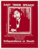 Artist: b'EARTHWORKS POSTER COLLECTIVE' | Title: b'East Timor speaks!' | Date: 1976 | Technique: b'screenprint, printed in red ink, from one stencil'