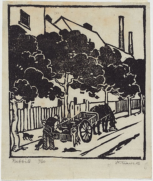 Artist: b'Travers, Hilda.' | Title: b'Rabbits.' | Date: (1932) | Technique: b'linocut, printed in black ink, from one block'