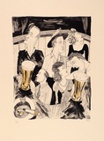 Artist: b'Hay, Bill.' | Title: b'Snobs at the bar' | Date: 1989, June-August | Technique: b'lithograph, printed in black ink, from one plate; hand-coloured'