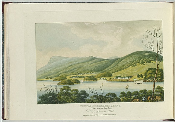 Artist: b'Lycett, Joseph.' | Title: bView of Roseneath Ferry, taken from the Eastside, Van Diemen's Land. | Date: 1825 | Technique: b'etching and aquatint, printed in black ink, from one copper plate; hand-coloured'