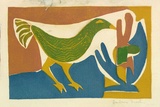 Artist: b'Brash, Barbara.' | Title: b'(Bird and plant).' | Date: c.1955 | Technique: b'linocut, printed in colour, from four blocks'