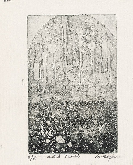 Artist: b'MEYER, Bill' | Title: b'Acid vault' | Date: 1969 | Technique: b'etching and aquatint, printed in black ink, from one plate' | Copyright: b'\xc2\xa9 Bill Meyer'