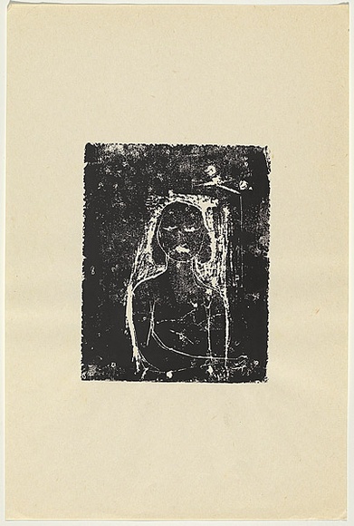 Artist: b'Johnson, Tim.' | Title: b'not titled [half-length figure of woman]' | Date: 1976 | Technique: b'woodcut, printed in black ink, from one block' | Copyright: b'\xc2\xa9 Tim Johnson'