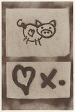 Artist: b'Xero.' | Title: b'Not titled (piggy love).' | Date: 2003 | Technique: b'stencil, printed in brown ink, from two stencils'