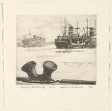 Artist: Dallwitz, David. | Title: Boats and bollards. | Date: 1953 | Technique: etching, printed in black ink, from one plate