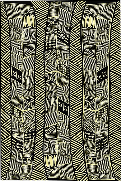 Artist: b'Kantilla, Osmond.' | Title: b'Wrapping paper: Pumpuni' | Date: 1986 | Technique: b'screenprint, printed in colour, from three stencils'