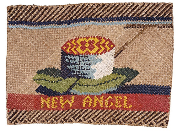 Title: b'New Angel II.' | Date: 1998 | Technique: b'interlaced pandanus, coloured by commercial and traditional dyes'