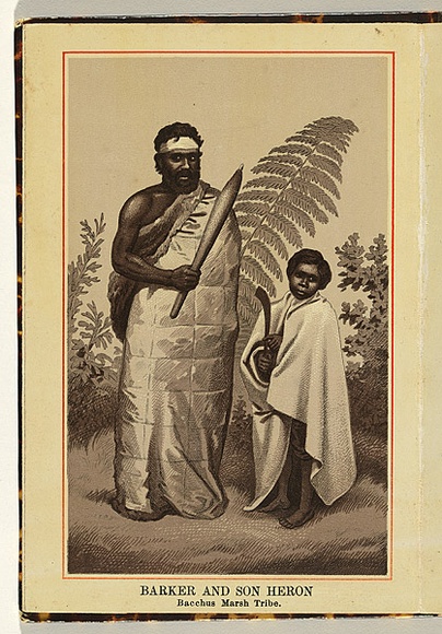 Artist: UNKNOWN | Title: Barker and son Heron; Bacchus Marsh tribe. | Date: c.1890 | Technique: lithograph, printed in brown ink, from one plate; varnished