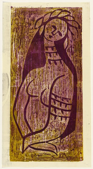 Artist: b'HANRAHAN, Barbara' | Title: b'Springtime virgin' | Date: 1960 | Technique: b'woodcut, printed in colour, from three blocks'